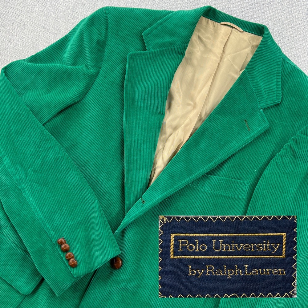 VTG 80s Polo University Ralph Lauren Corduroy Blazer Men 40R Green Ivy Prep